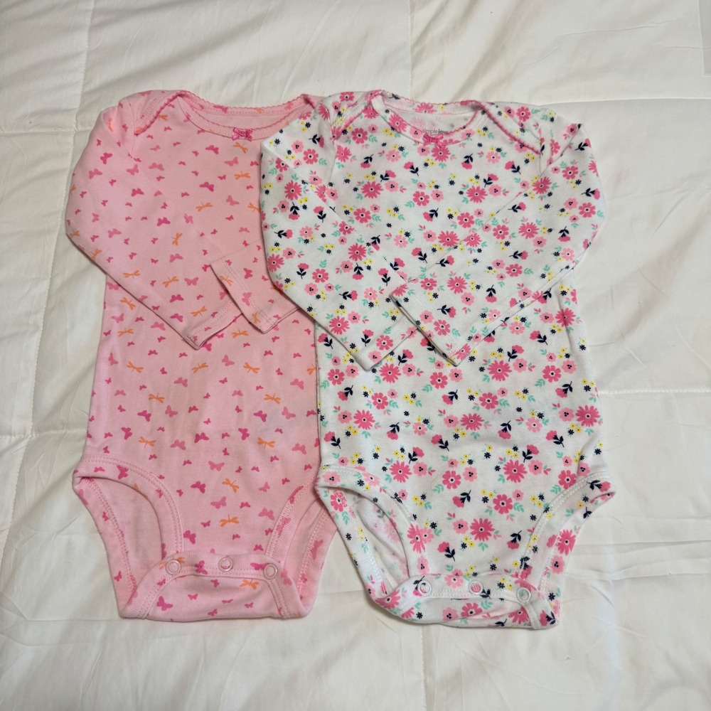 Simple Joys by Carters Baby Girls 12M Long Sleeve Bodysuit 2pk Floral Butterfly
